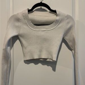 SHEIN Cream Ribbed Knit Crop Top